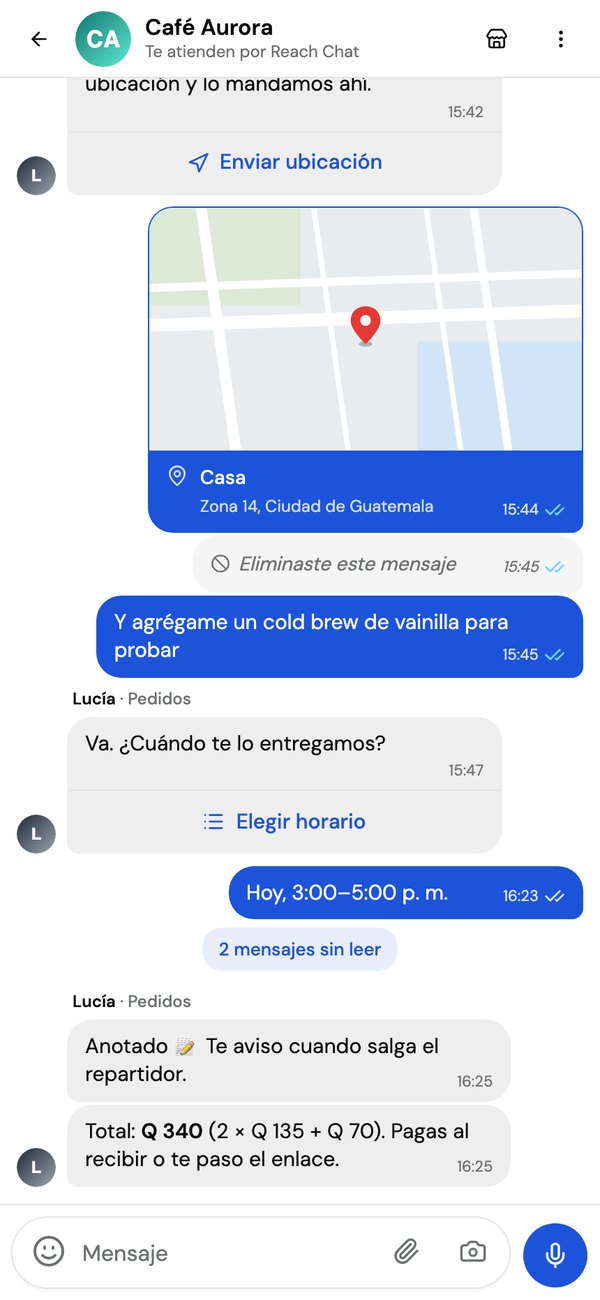 Conversation with Café Aurora in Reach Chat