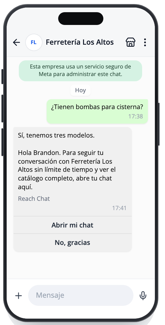 Invitation as it arrives on WhatsApp, with the Open my chat button