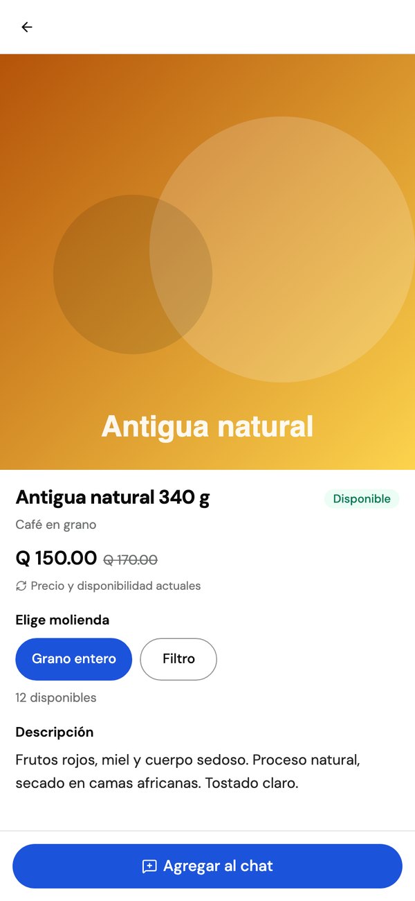 Product screen with variants and the Add to chat button